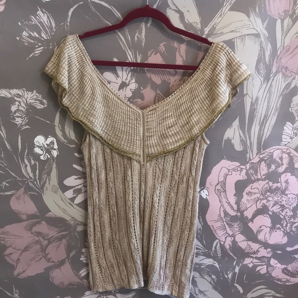 White House Black Market Gold Flecked Knit Top M